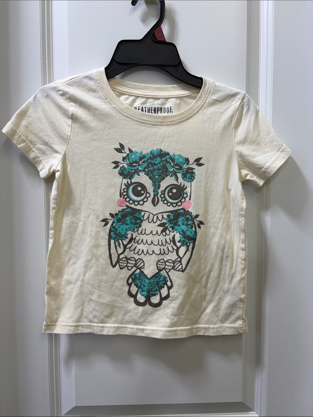 Weatherproof Cream Tee with Teal Owl Floral Print